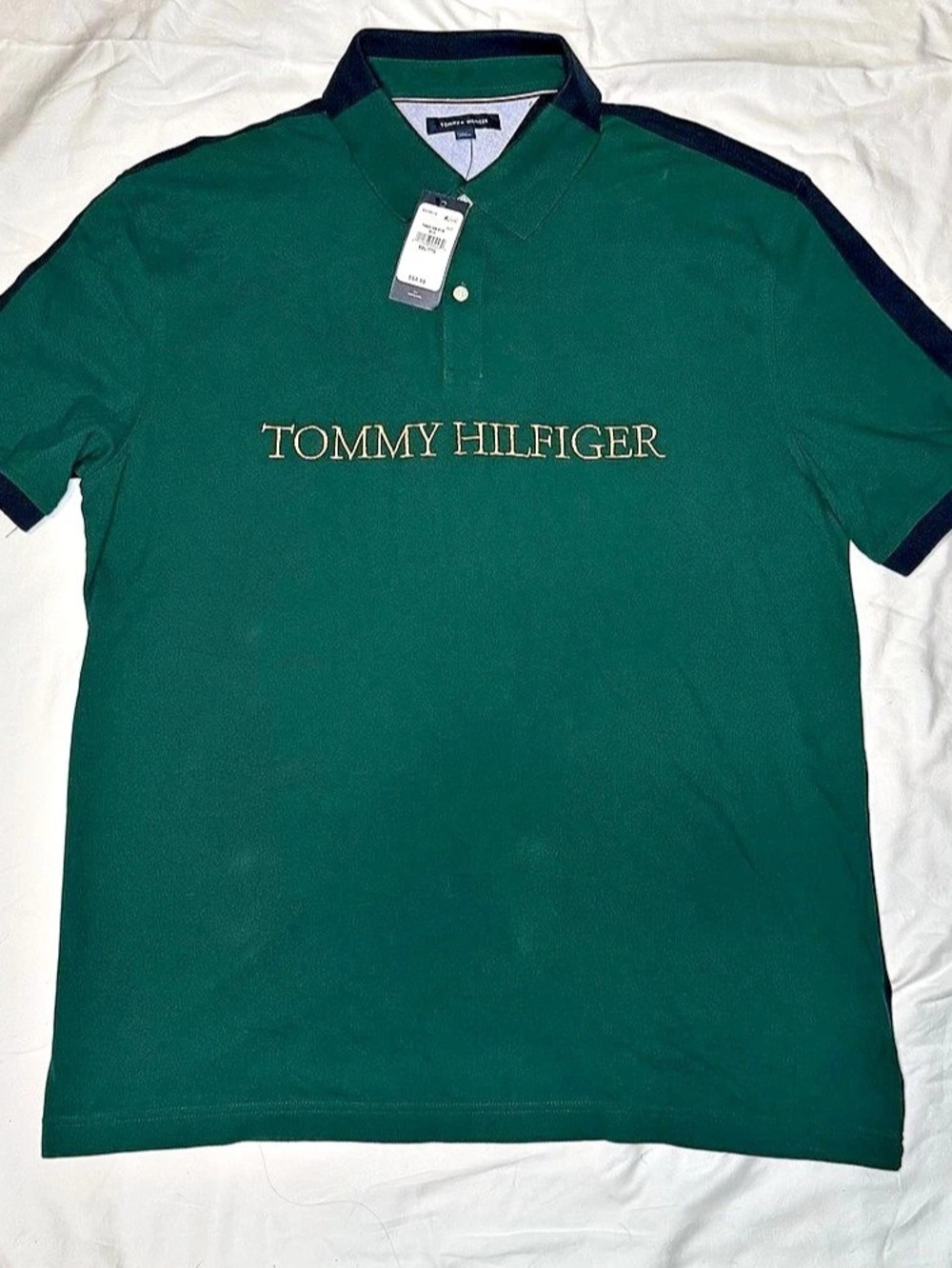 NWT Tommy Hilfiger Men's 2XL Green Navy Colorblock Polo Spellout Y2K Vintage